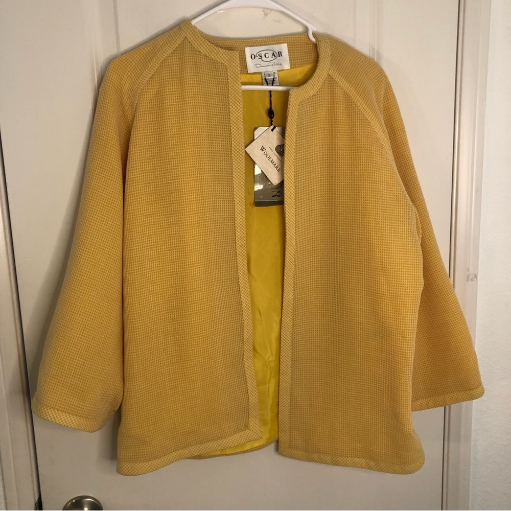 NWT new w tags Oscar de la Renta Open Wool Blazer 2 lined Micro waffle knit $455
